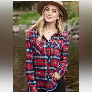Grace & Lace Stretch-Flex Flannel Plaid Shirt - Norwegian Pines Plaid NWT